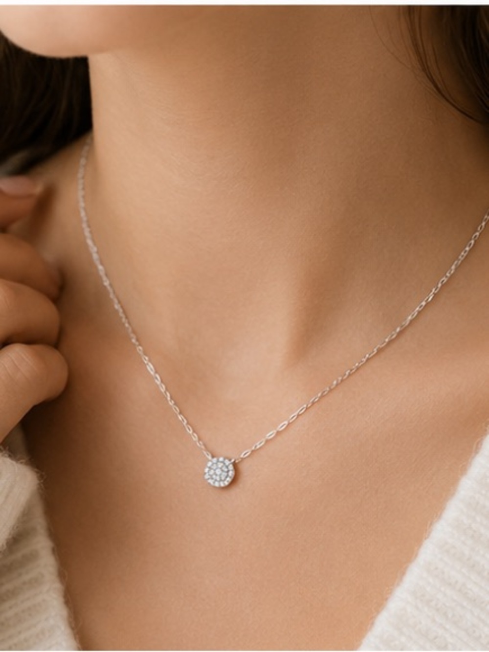 Dainty Pavé Sterling 925 Circle Necklace in Silver